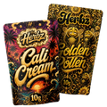 Cali Cream og Golden Pollen 20g THCA bundle med to hashvarianter på sort baggrund