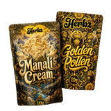 Golden Pollen og Manali Cream 20g THCA bundle med to hashvarianter på sort baggrund