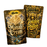 Golden Pollen og Manali Cream 20g THCA bundle med to hashvarianter på sort baggrund
