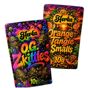 O.G. Zkittles og Orange Tangie Smalls 20g THCA bundle med to flower-produkter på sort baggrund