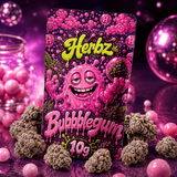 Bubblegum indoor flower med tæt struktur og hvidt resinlag