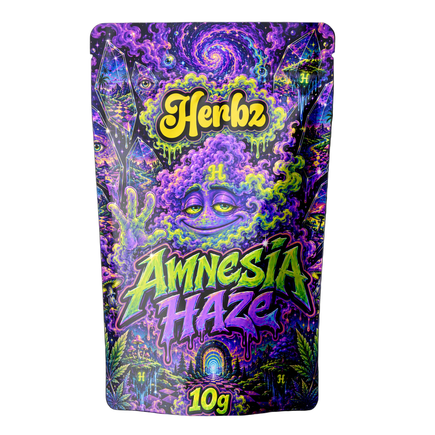 Amnesia Haze 23% THCA topskud med lyst frostet trichomlag på sort baggrund