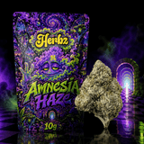 Herbz Amnesia Haze emballage med farverigt haze-inspireret design